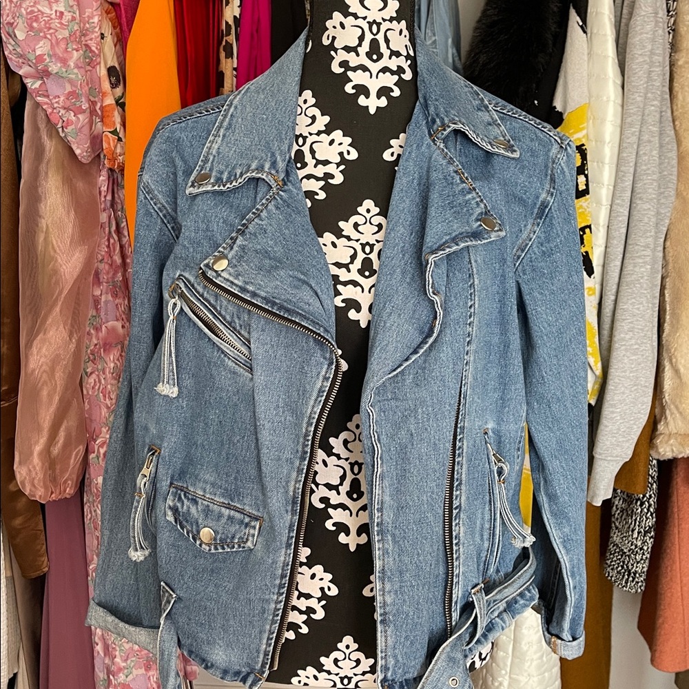 Forever 21 Blue Denim Moto Jacket - Picture 2 of 4